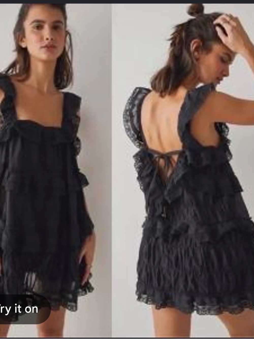 Free People Songbird Lace Romper Black Square Neck Ruffle
